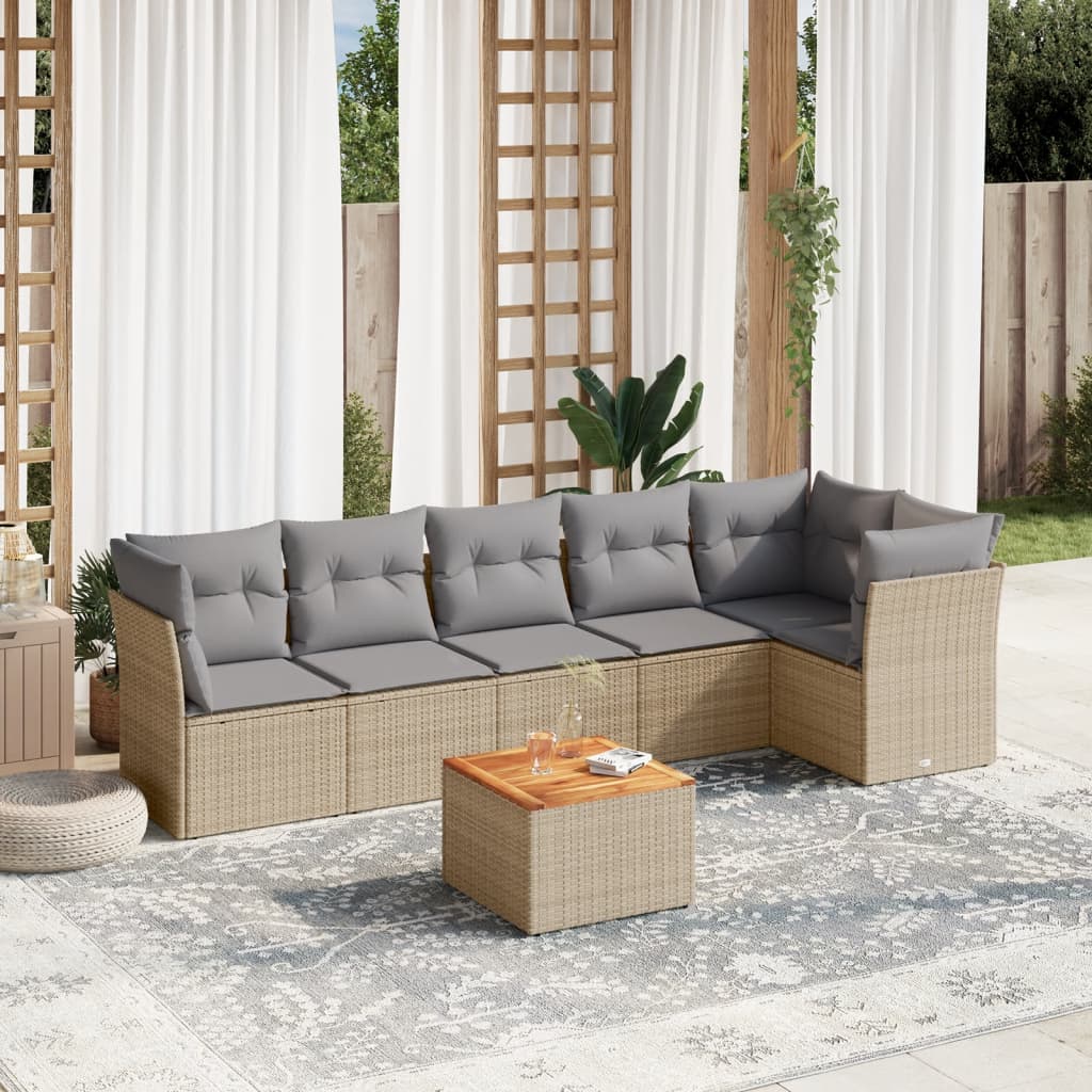 sofasæt til haven 7 dele med hynder polyrattan beige