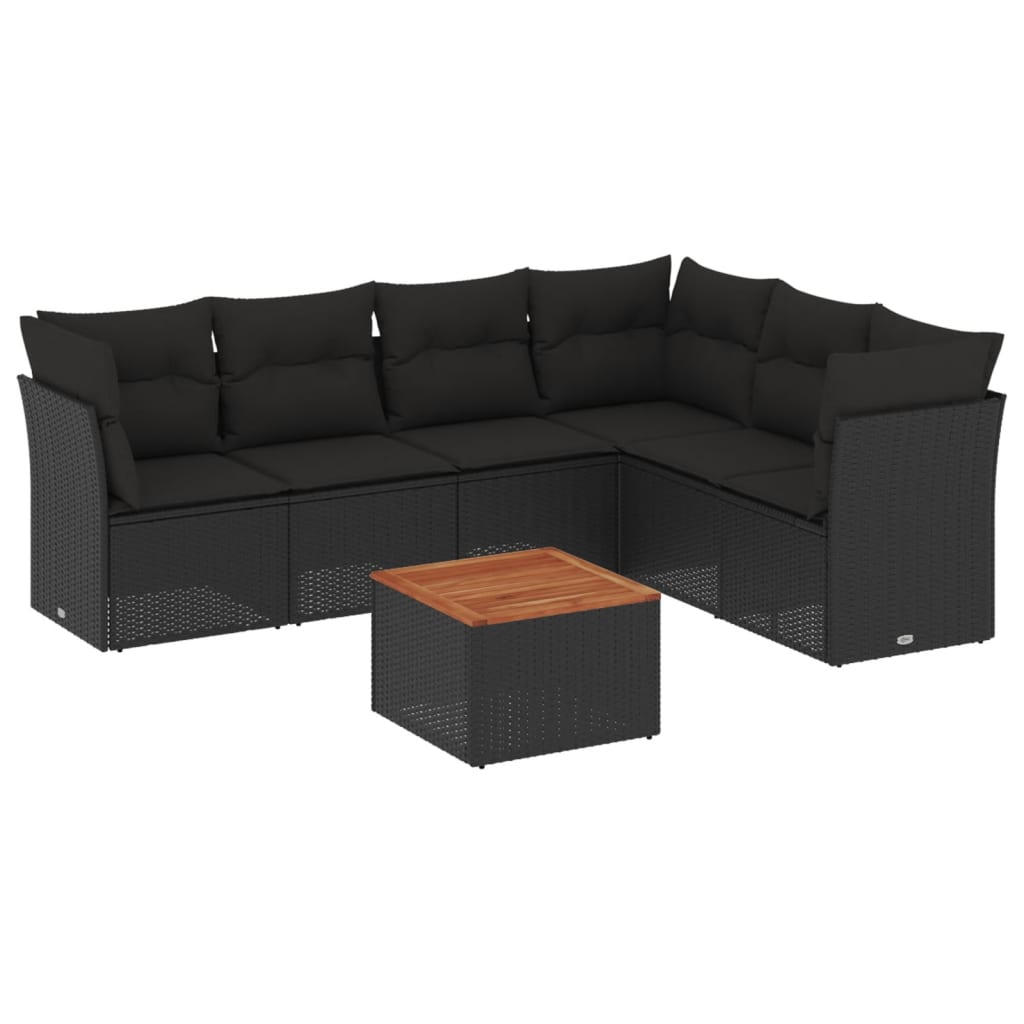 sofasæt til haven 7 dele med hynder polyrattan sort