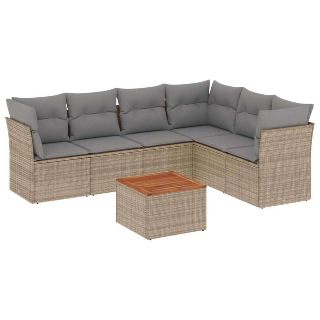 sofasæt til haven 7 dele med hynder polyrattan beige