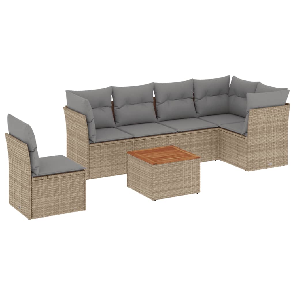 sofasæt til haven 7 dele med hynder polyrattan beige