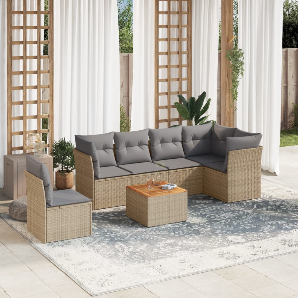 sofasæt til haven 7 dele med hynder polyrattan beige