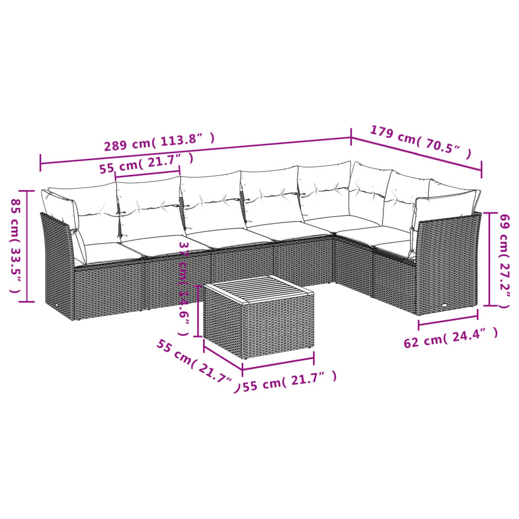 sofasæt til haven 8 dele med hynder polyrattan beige