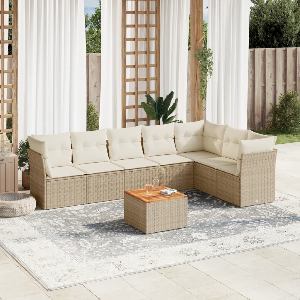 sofasæt til haven 8 dele med hynder polyrattan beige