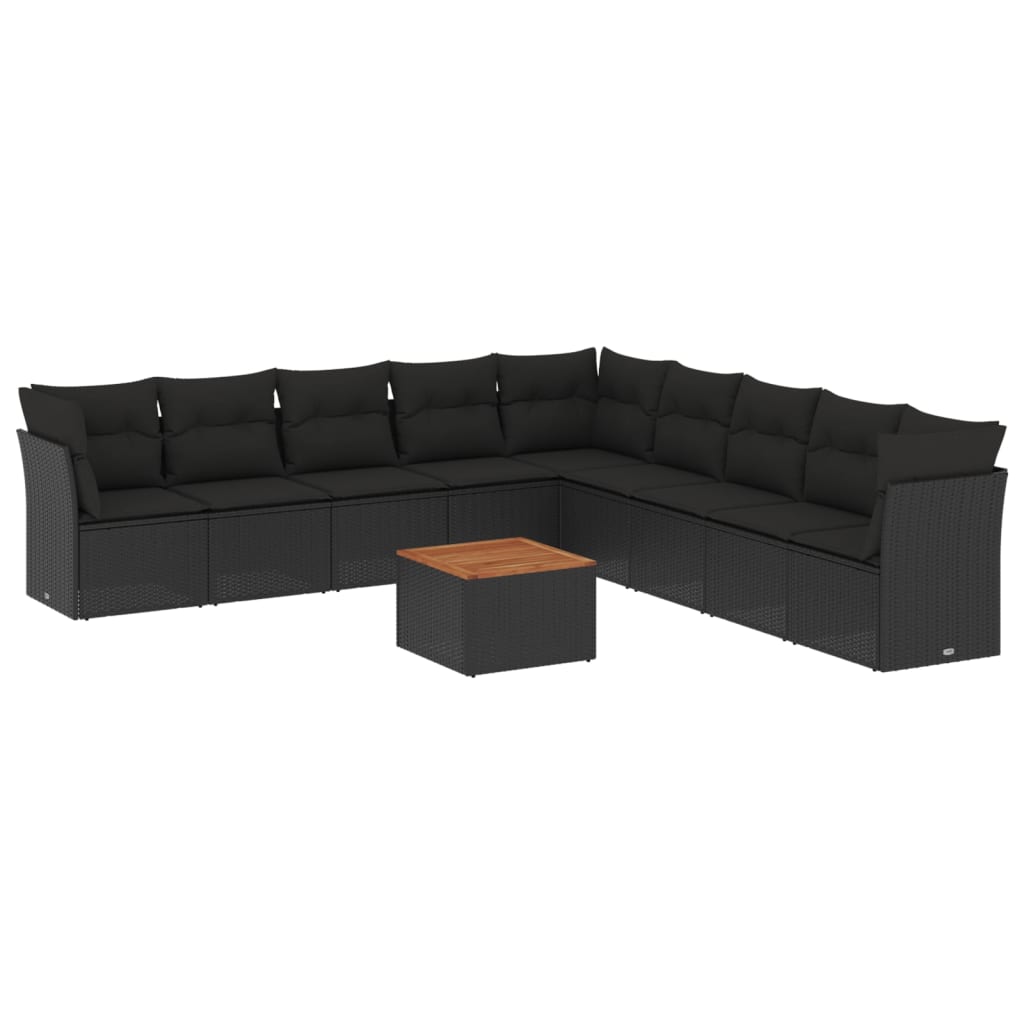 sofasæt til haven 10 dele med hynder polyrattan sort