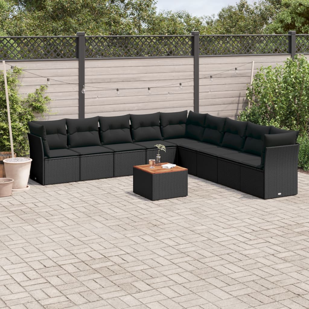 sofasæt til haven 10 dele med hynder polyrattan sort