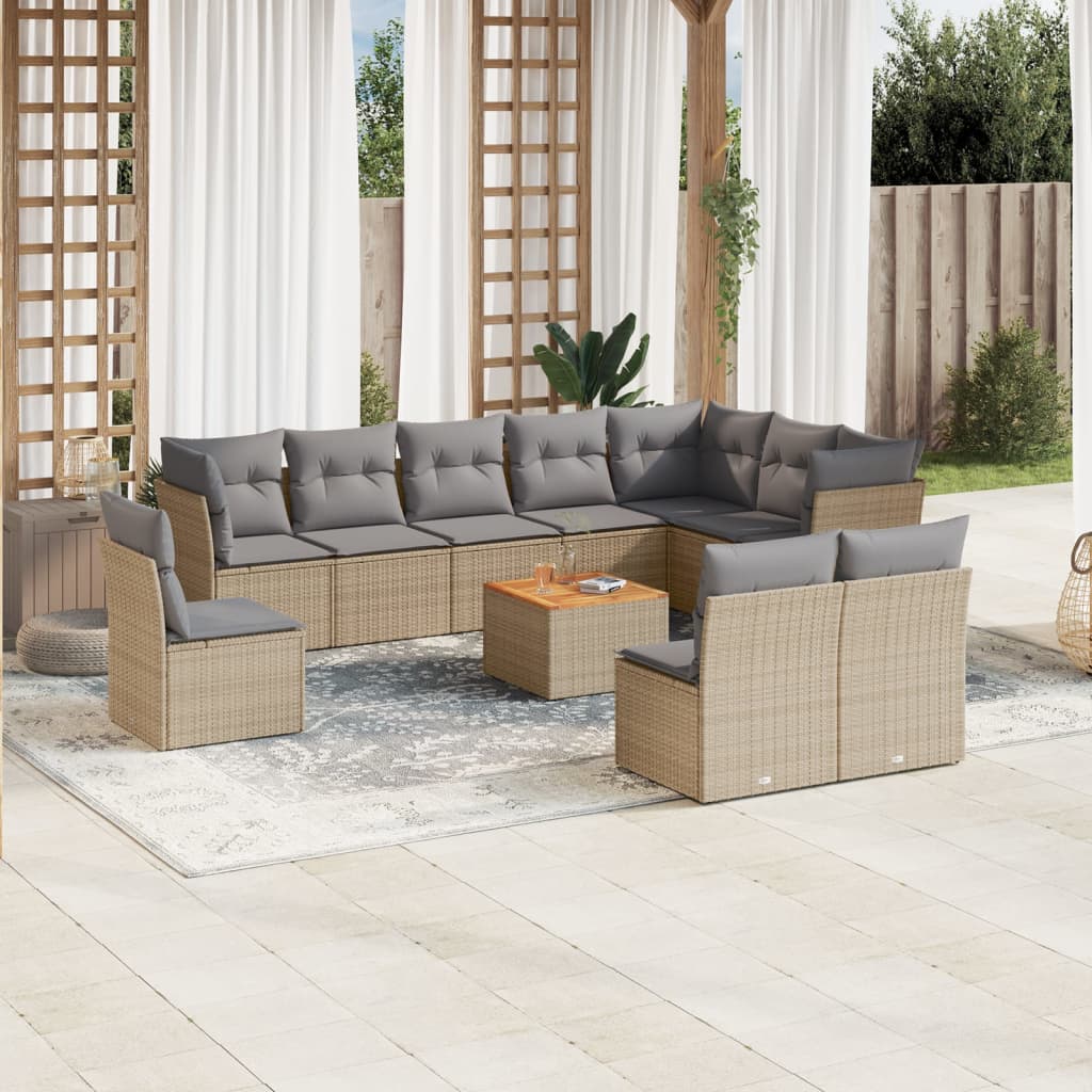 sofasæt til haven 11 dele med hynder polyrattan beige