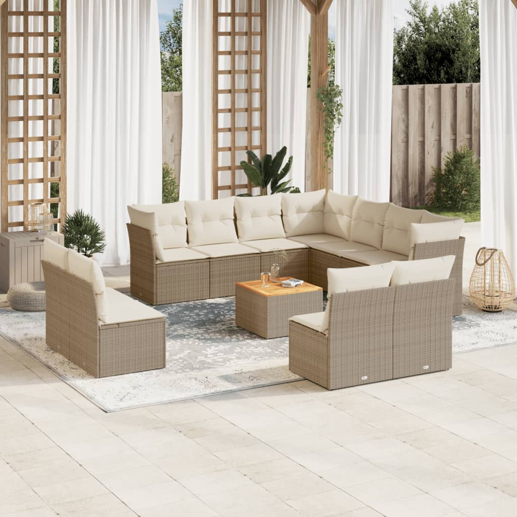 sofasæt til haven 12 dele med hynder polyrattan beige