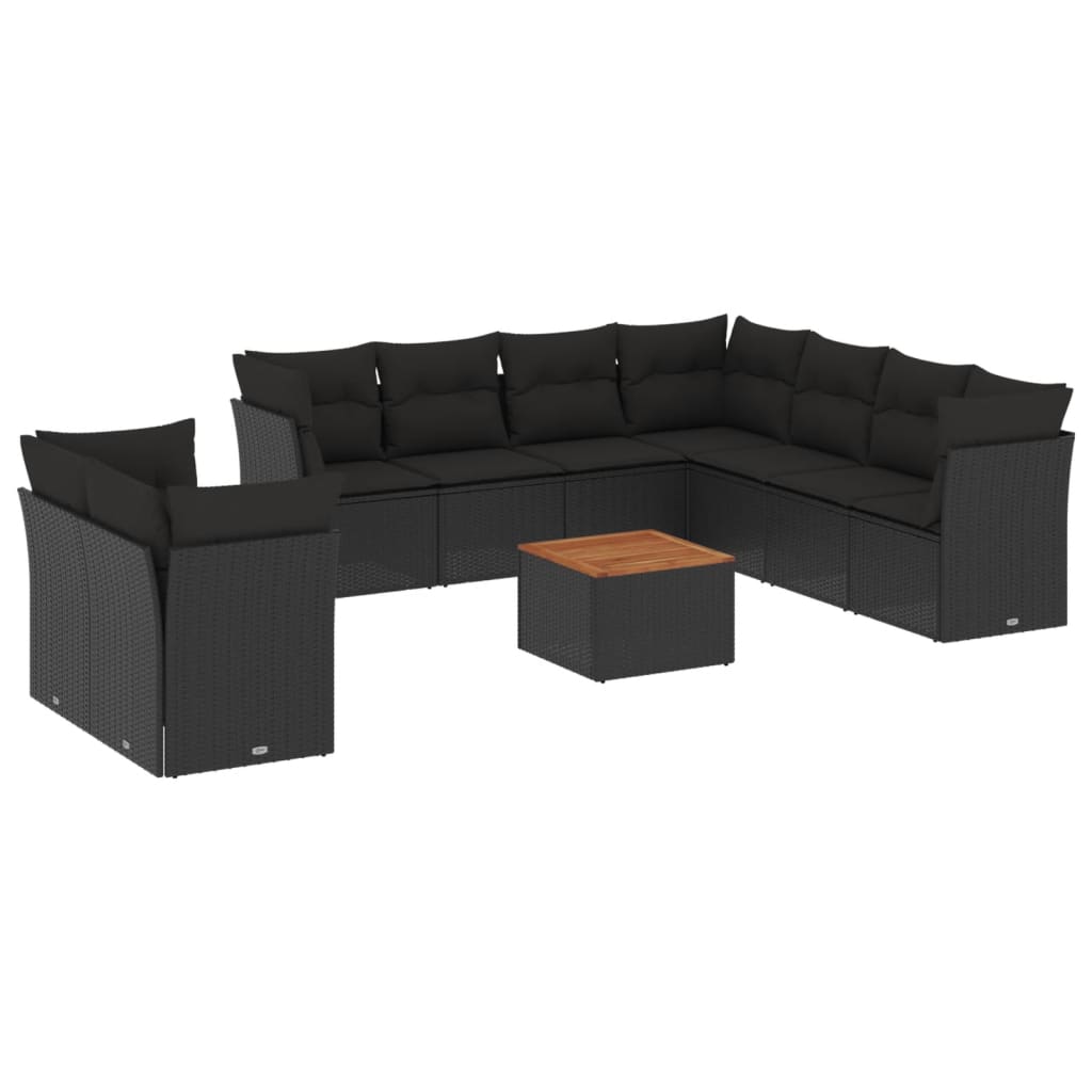 sofasæt til haven 10 dele med hynder polyrattan sort