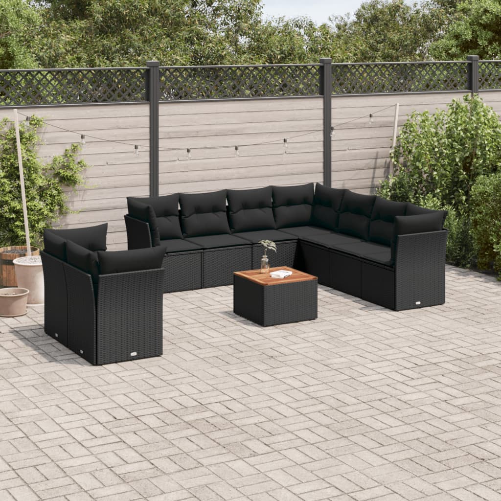 sofasæt til haven 10 dele med hynder polyrattan sort