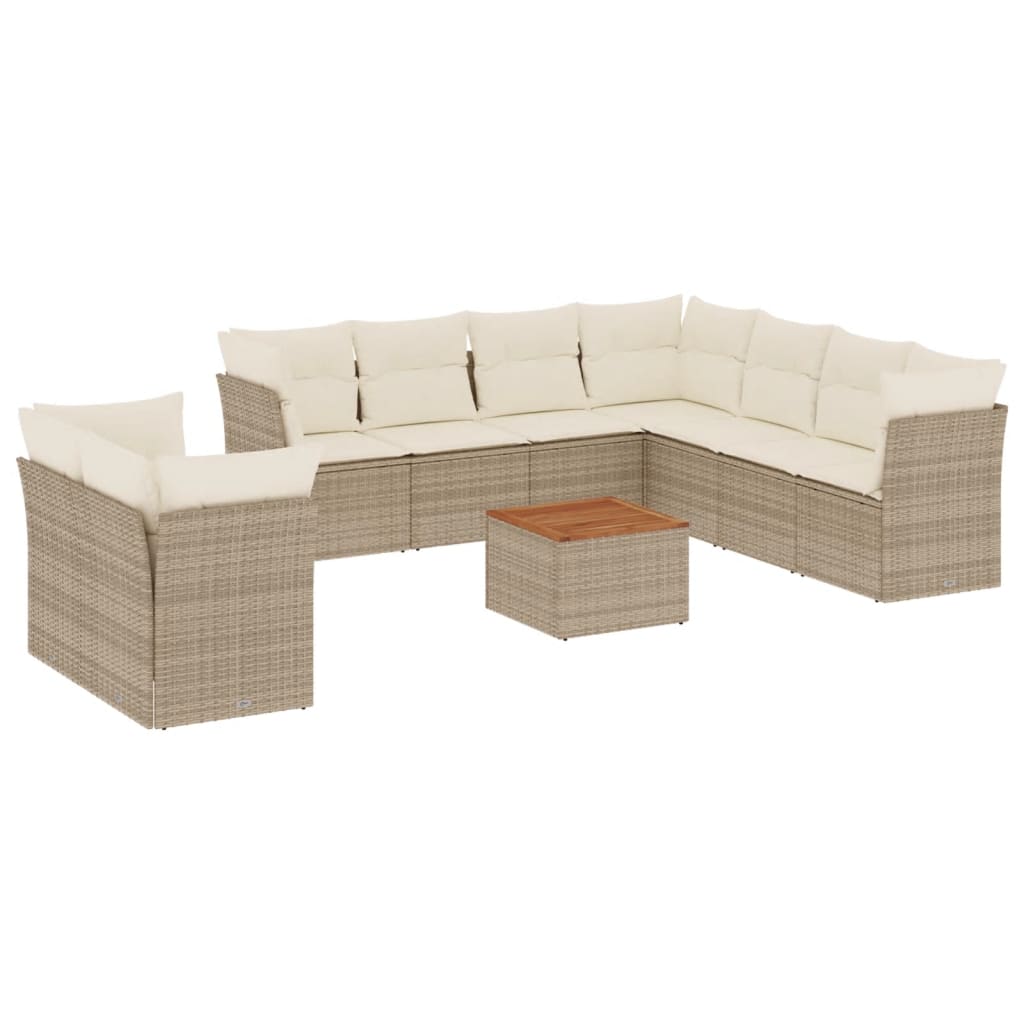 sofasæt til haven 10 dele med hynder polyrattan beige