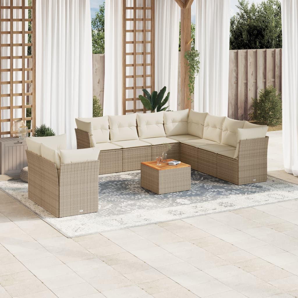 sofasæt til haven 10 dele med hynder polyrattan beige