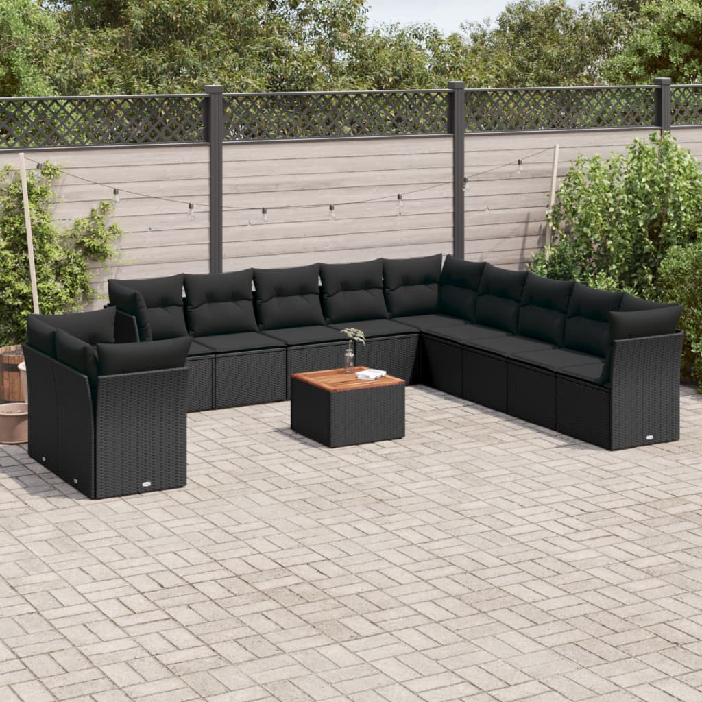sofasæt til haven 12 dele med hynder polyrattan sort