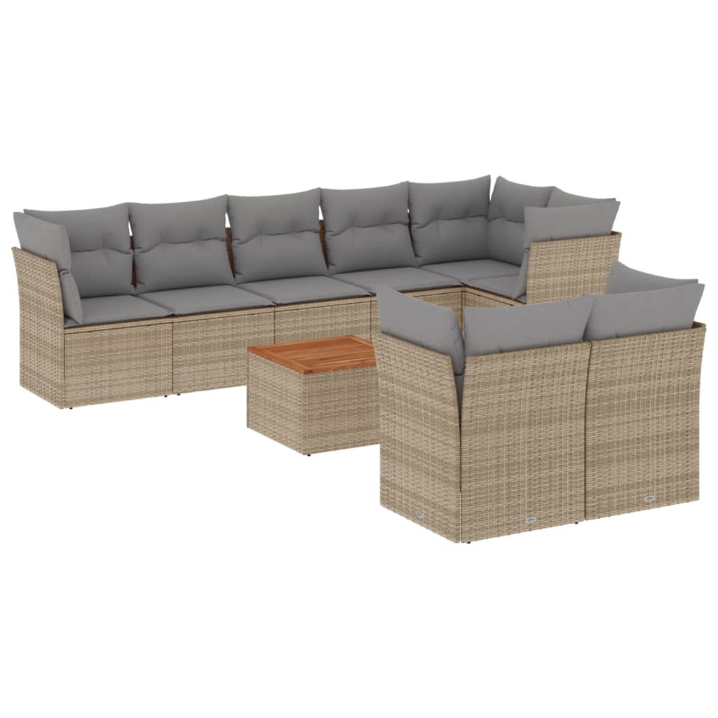 sofasæt til haven 9 dele med hynder polyrattan beige