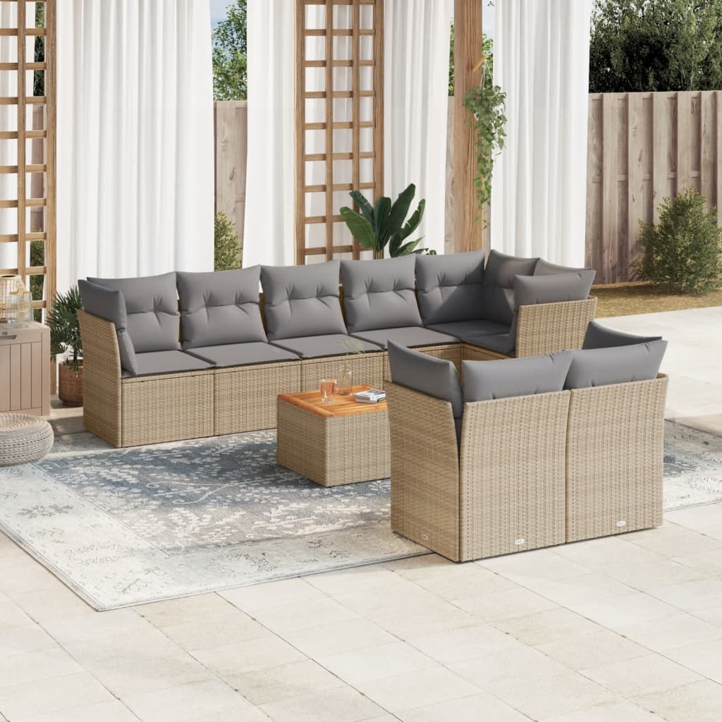 sofasæt til haven 9 dele med hynder polyrattan beige