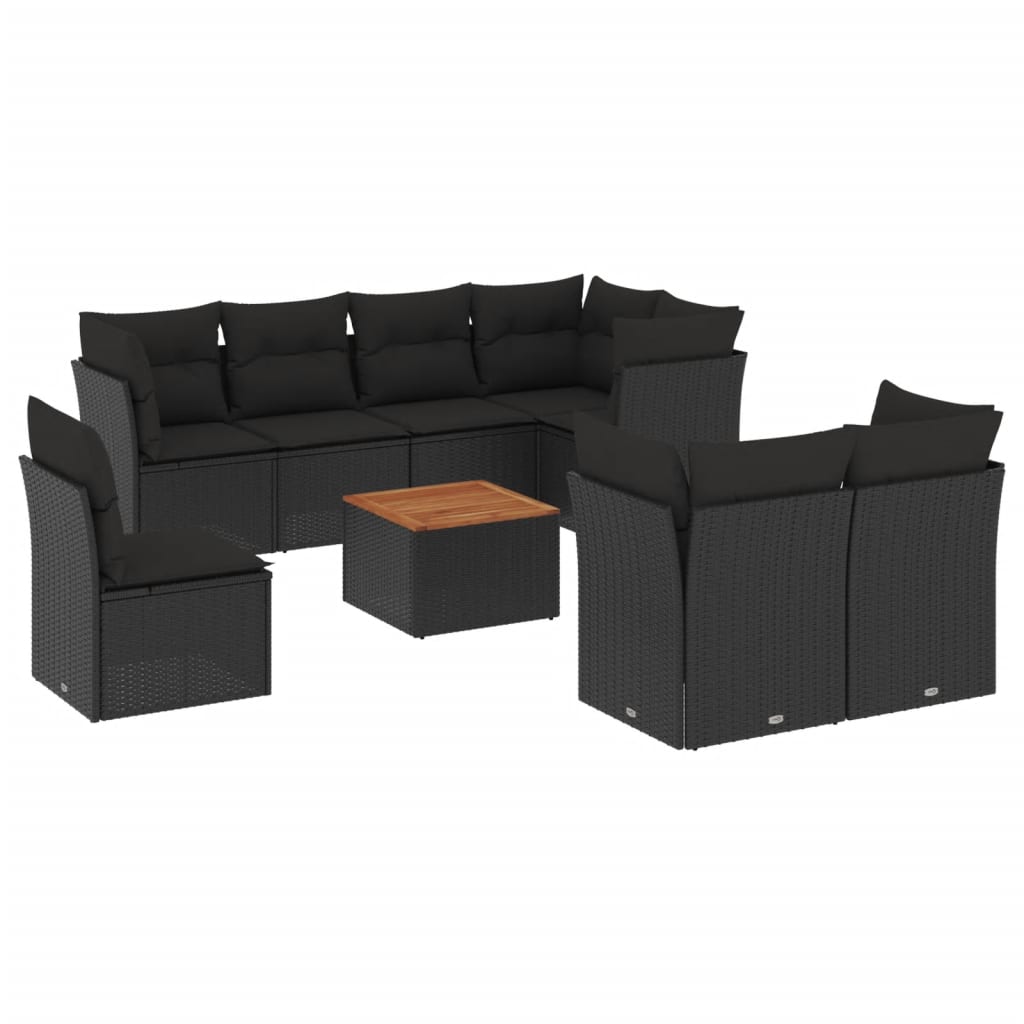 sofasæt til haven 9 dele med hynder polyrattan sort