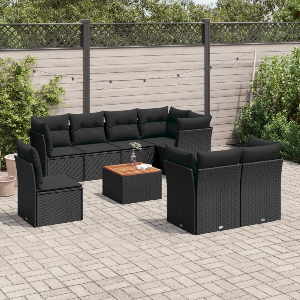 sofasæt til haven 9 dele med hynder polyrattan sort