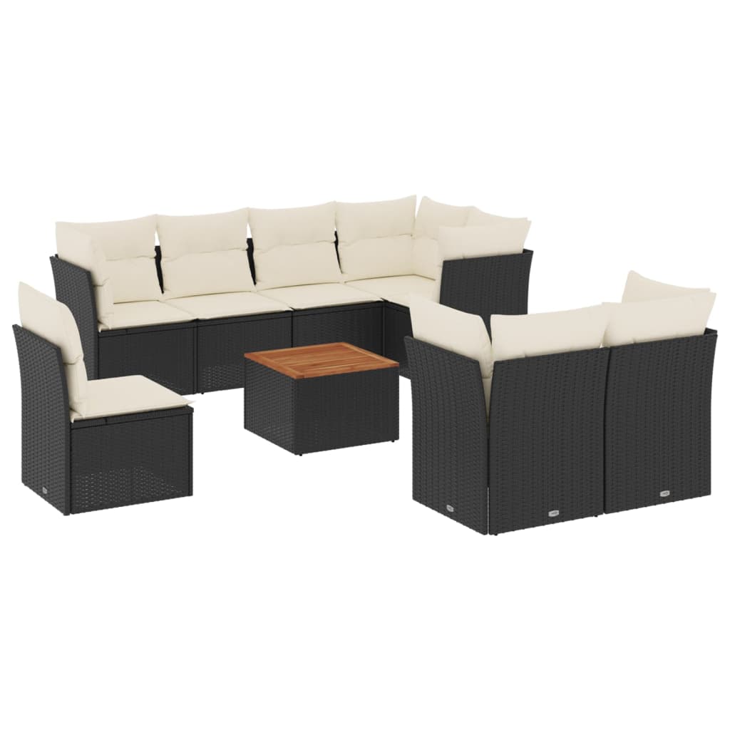 sofasæt til haven 9 dele med hynder polyrattan sort