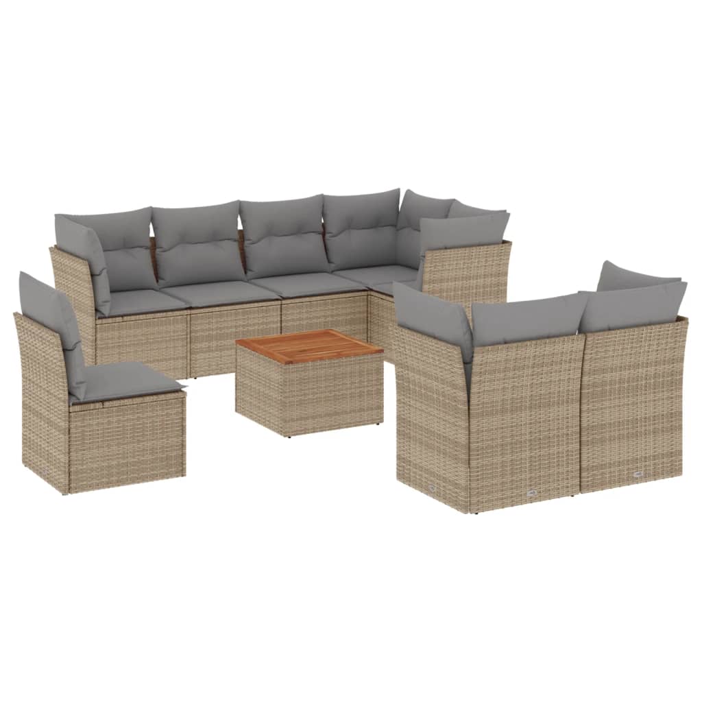 sofasæt til haven 9 dele med hynder polyrattan beige