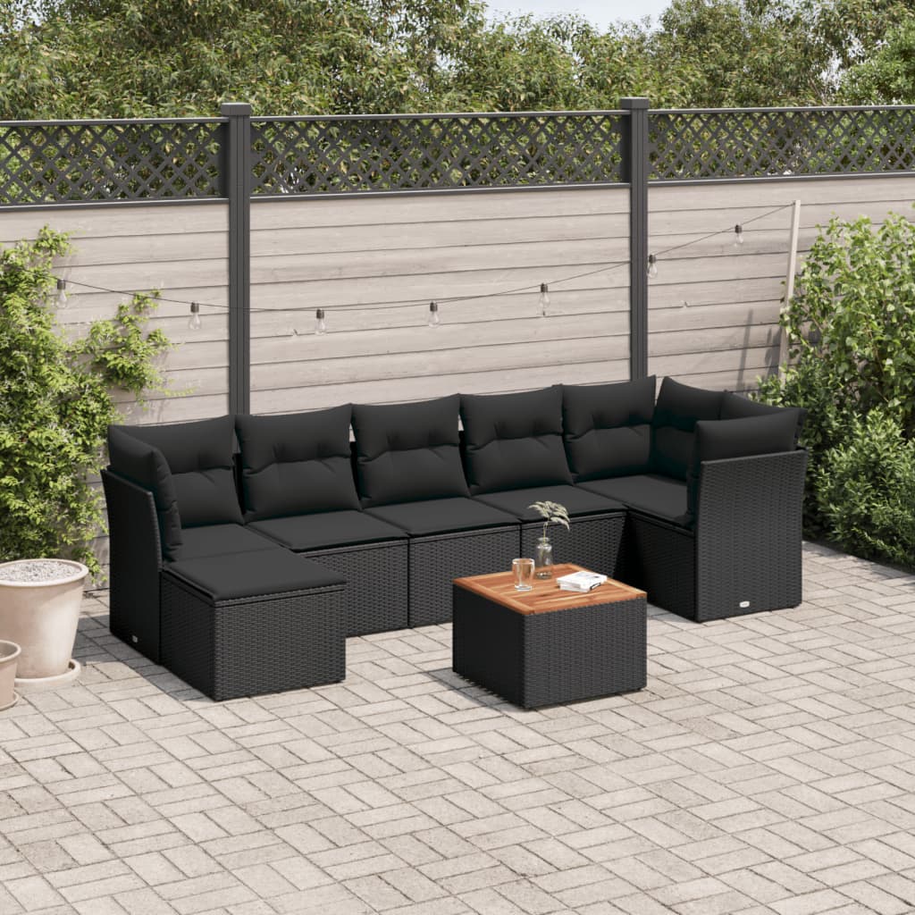 sofasæt til haven 8 dele med hynder polyrattan sort