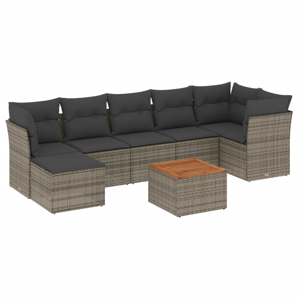 sofasæt til haven 8 dele med hynder polyrattan grå