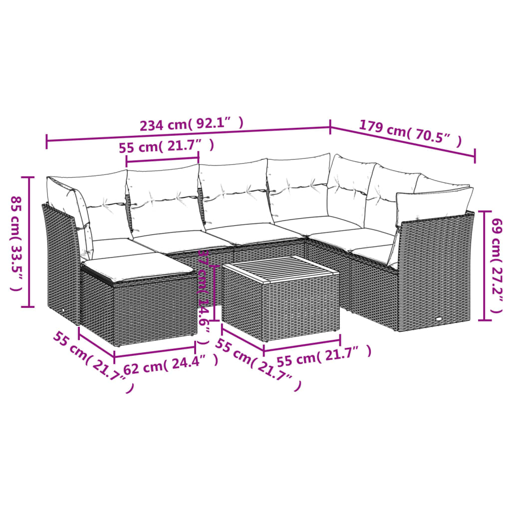 sofasæt til haven 8 dele med hynder polyrattan sort