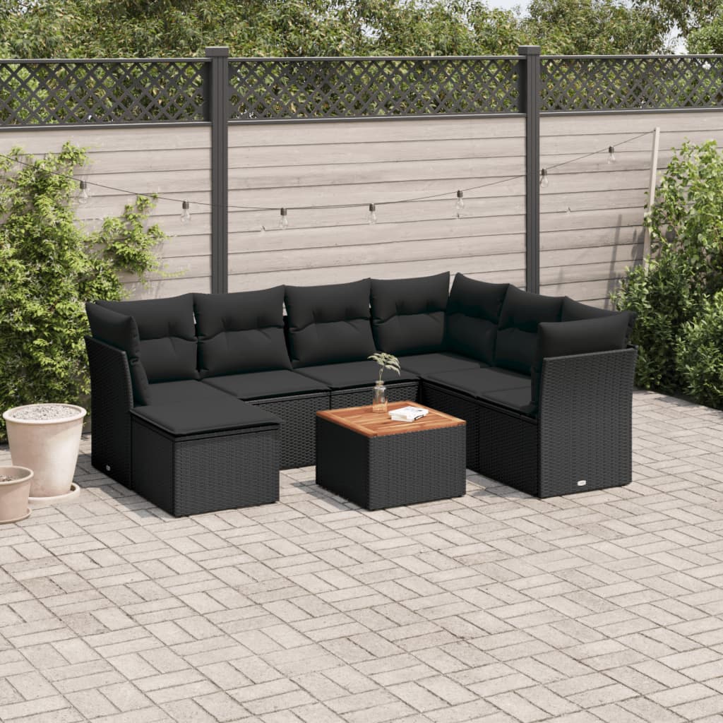 sofasæt til haven 8 dele med hynder polyrattan sort