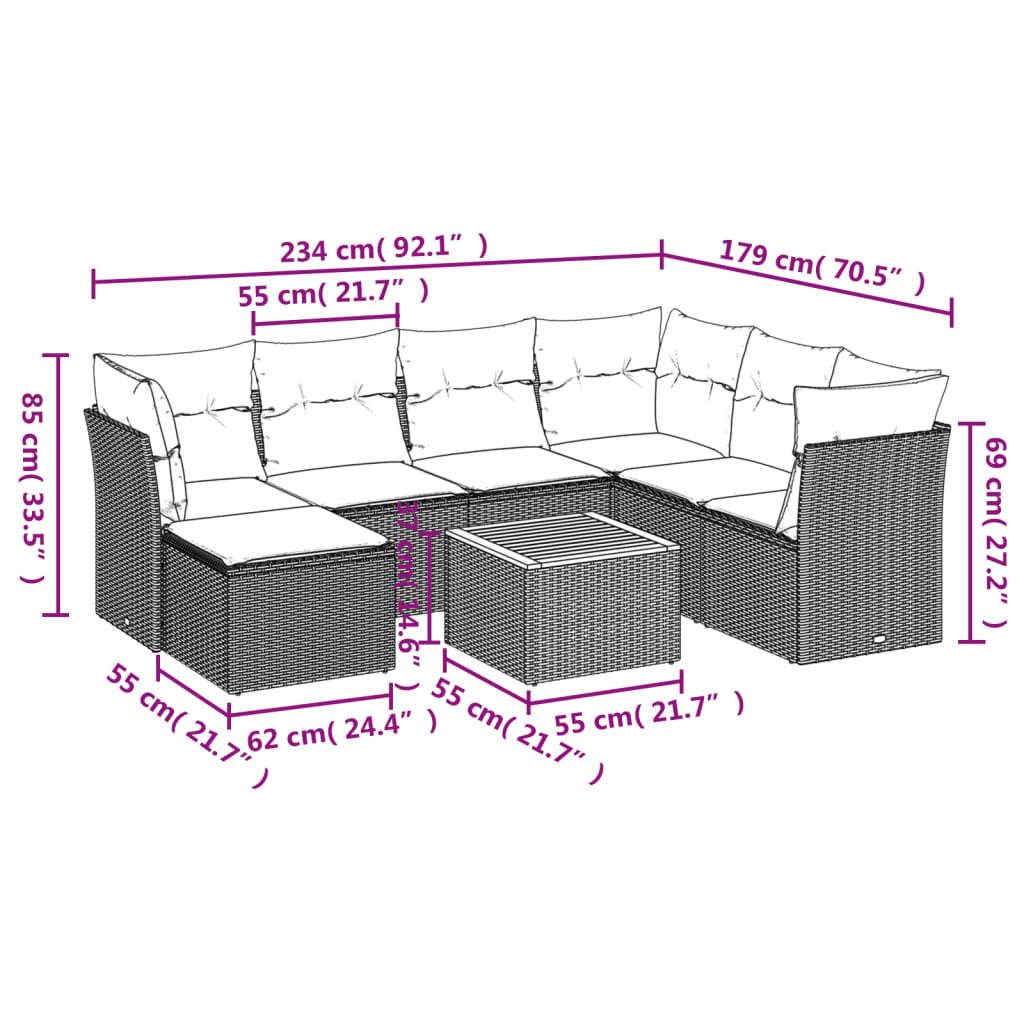 sofasæt til haven 8 dele med hynder polyrattan sort