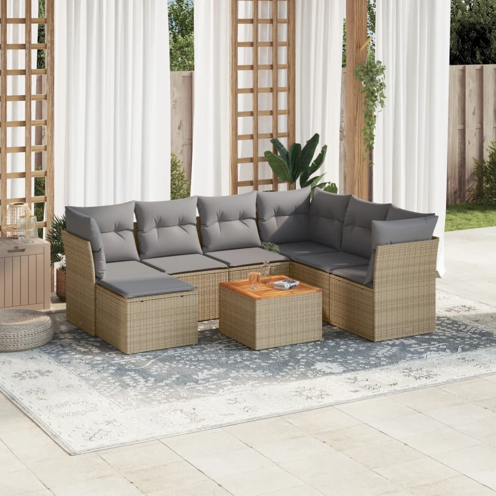 sofasæt til haven 8 dele med hynder polyrattan beige