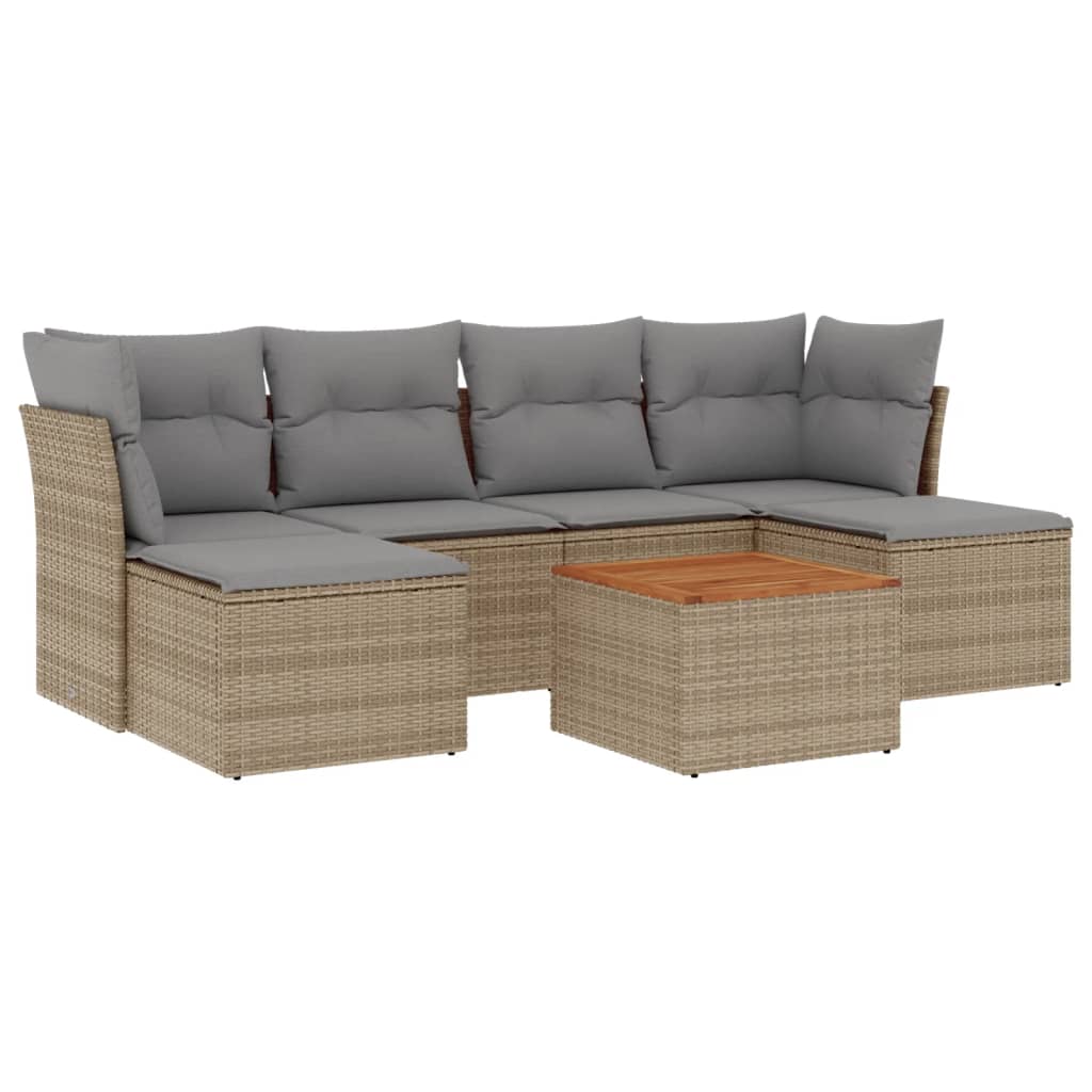 sofasæt til haven 7 dele med hynder polyrattan beige