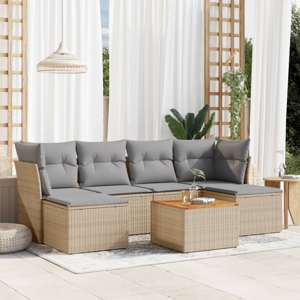 sofasæt til haven 7 dele med hynder polyrattan beige