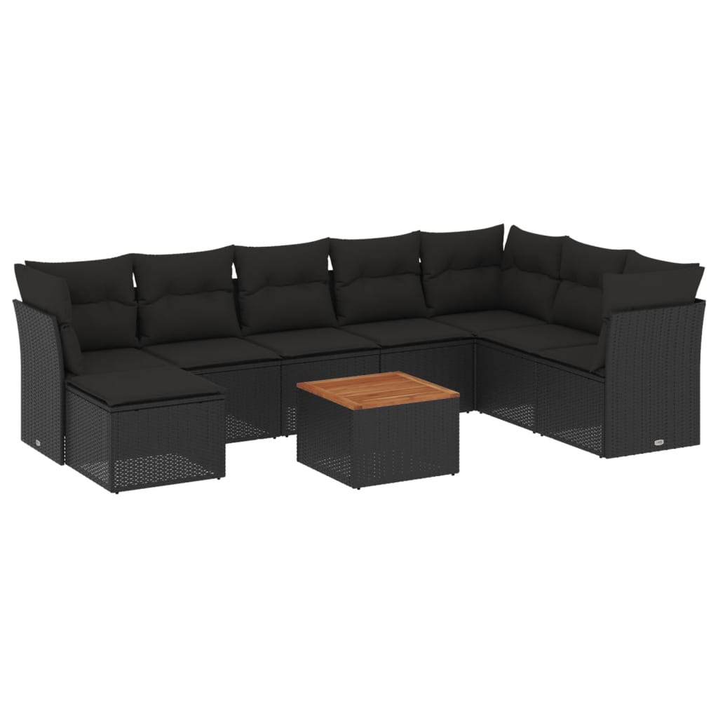 sofasæt til haven 9 dele med hynder polyrattan sort