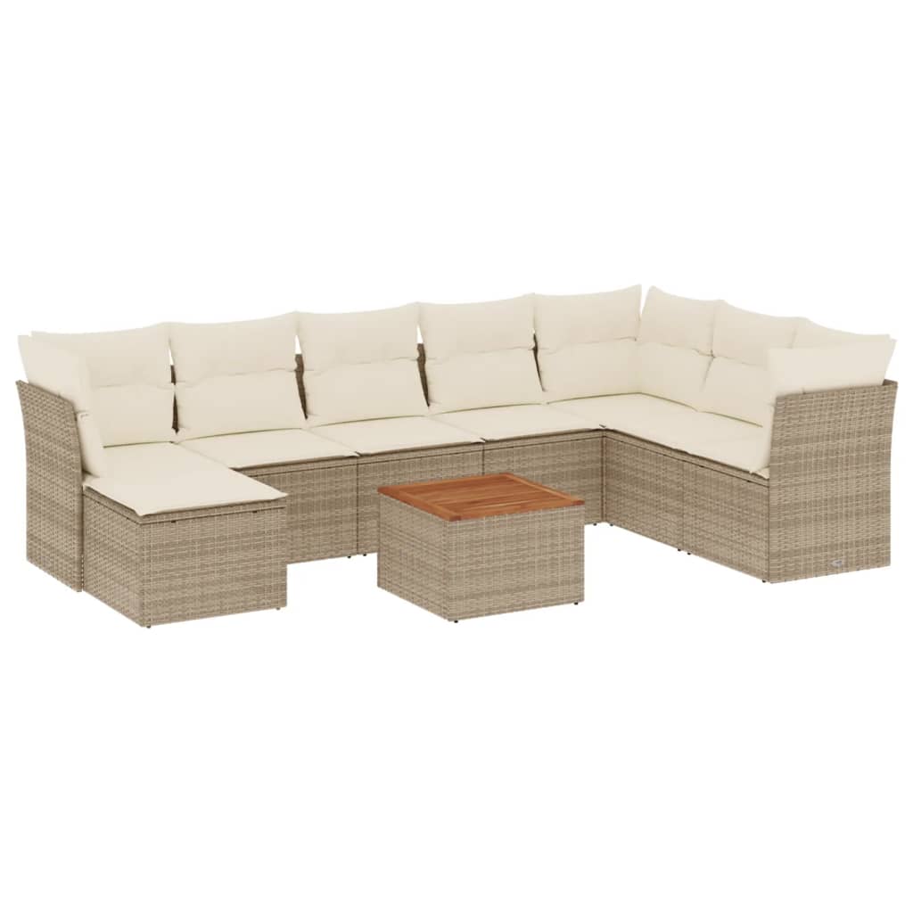 sofasæt til haven 9 dele med hynder polyrattan beige