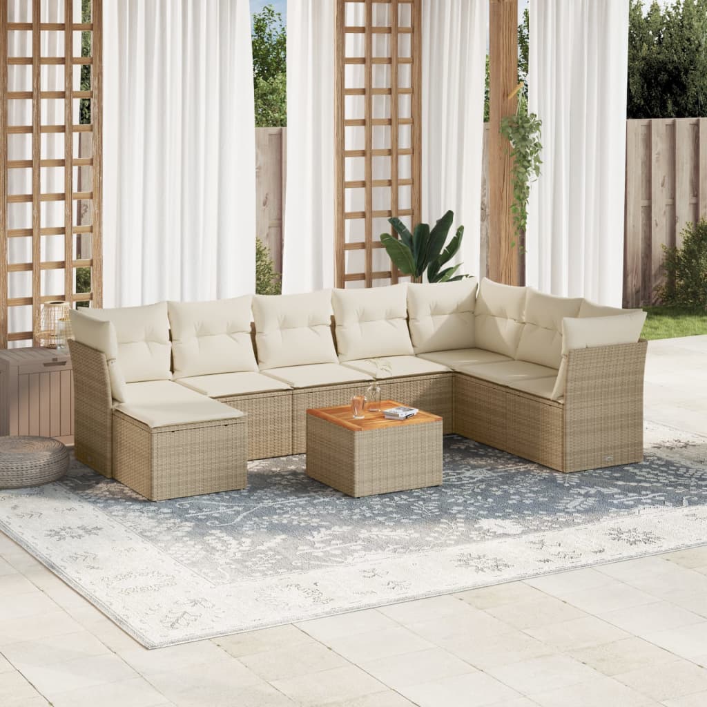 sofasæt til haven 9 dele med hynder polyrattan beige