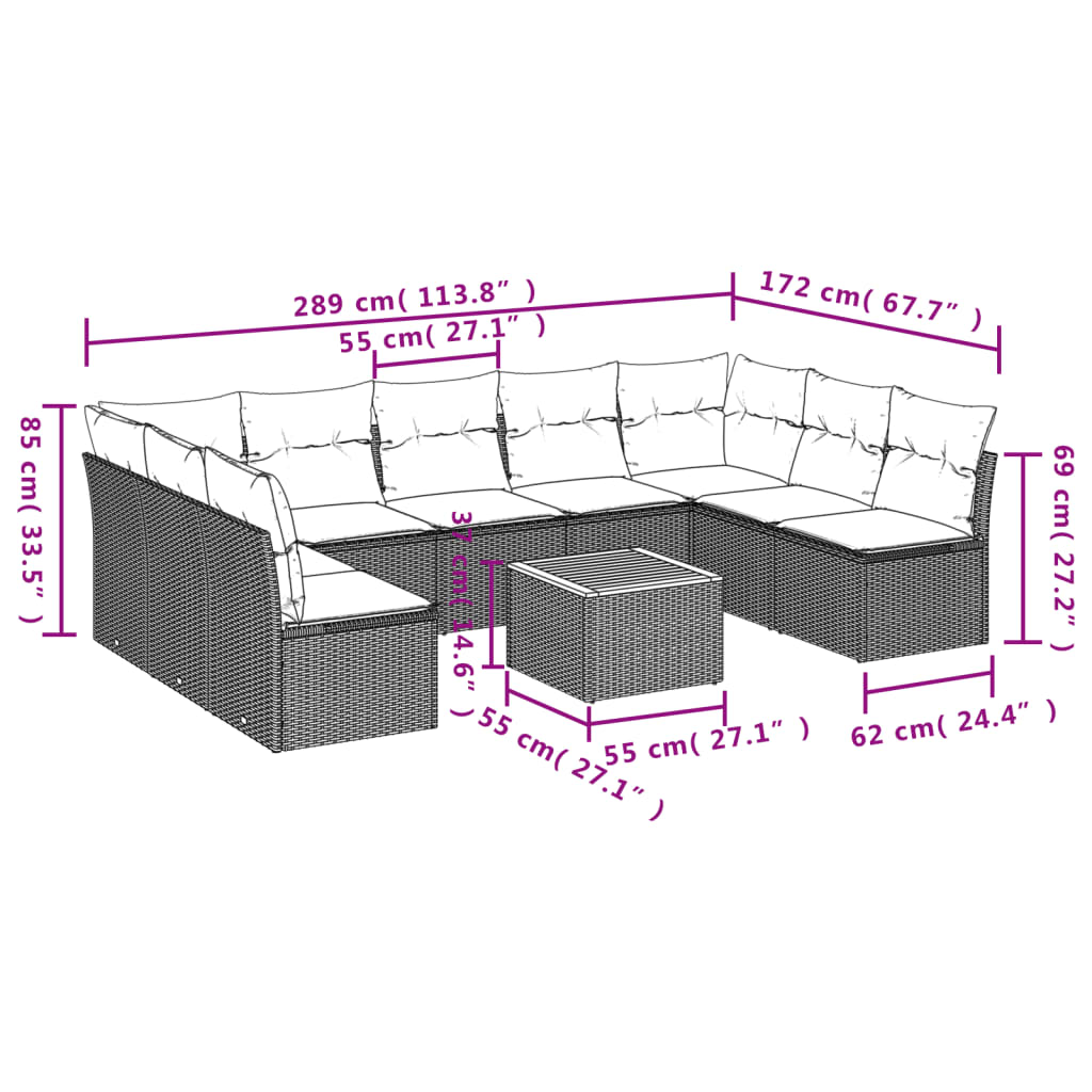 sofasæt til haven 10 dele med hynder polyrattan sort