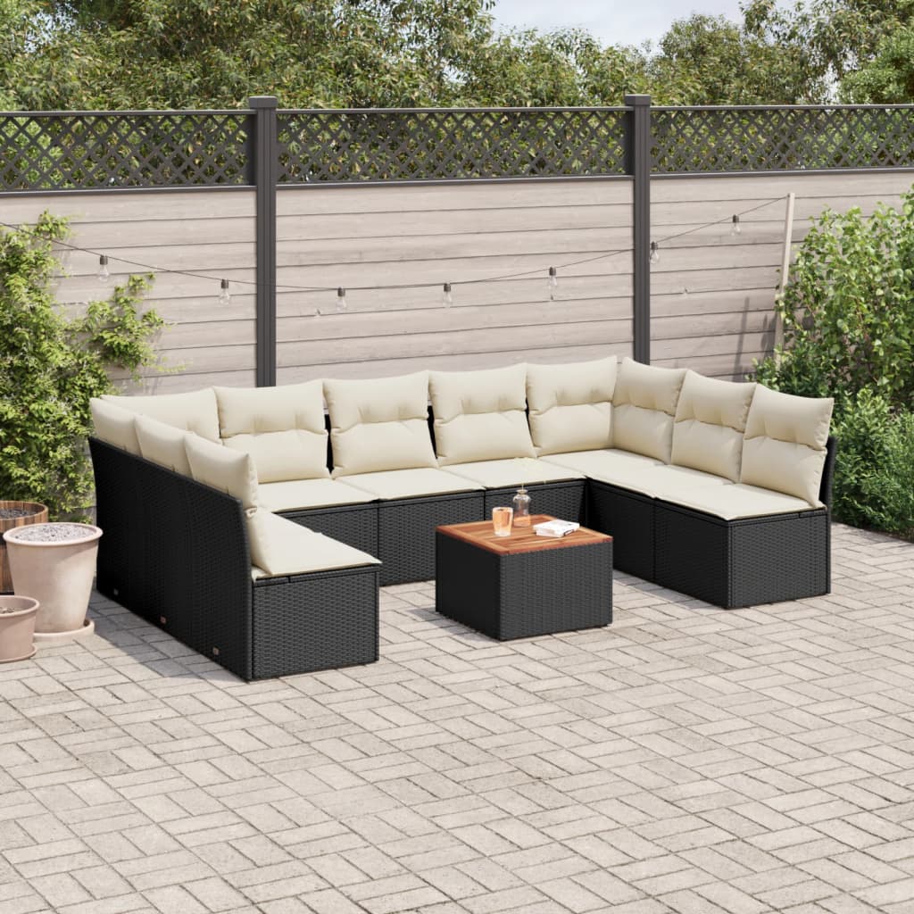 sofasæt til haven 10 dele med hynder polyrattan sort
