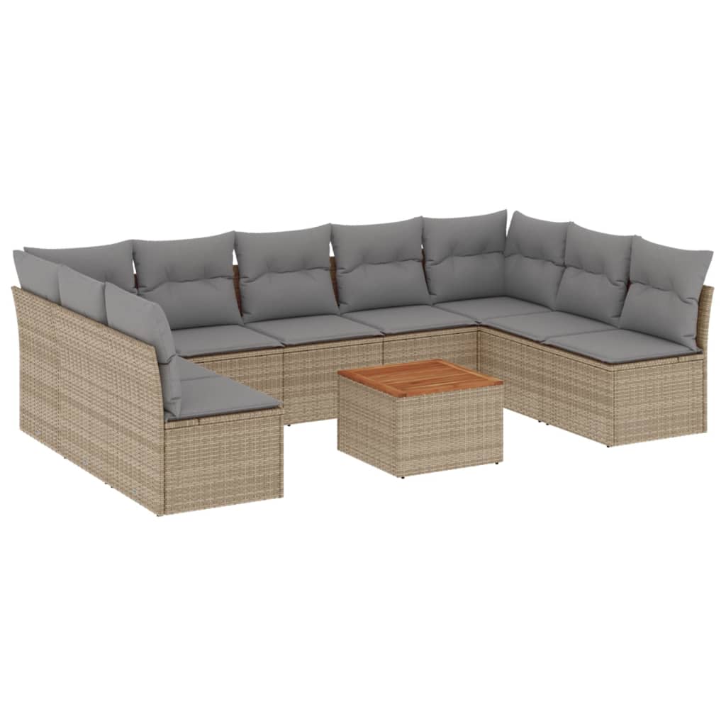 sofasæt til haven 10 dele med hynder polyrattan beige