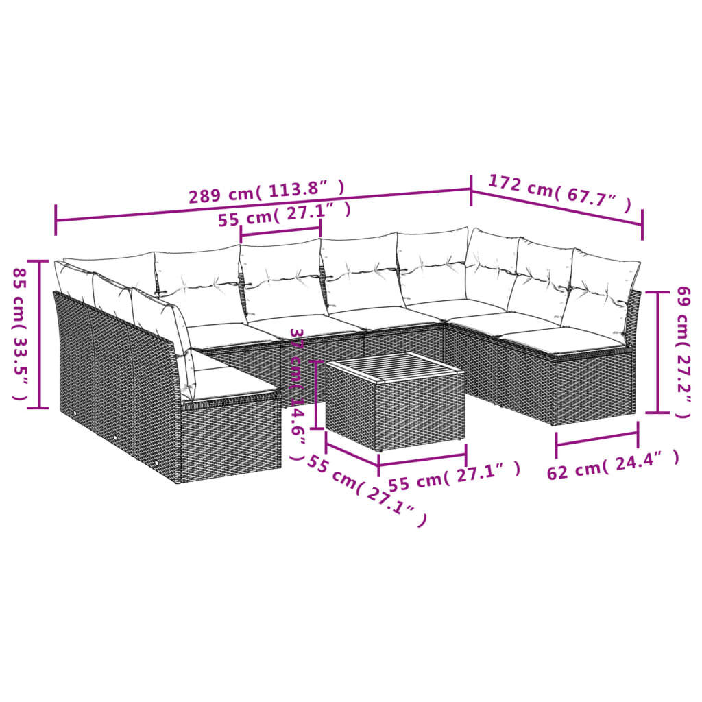 sofasæt til haven 10 dele med hynder polyrattan beige