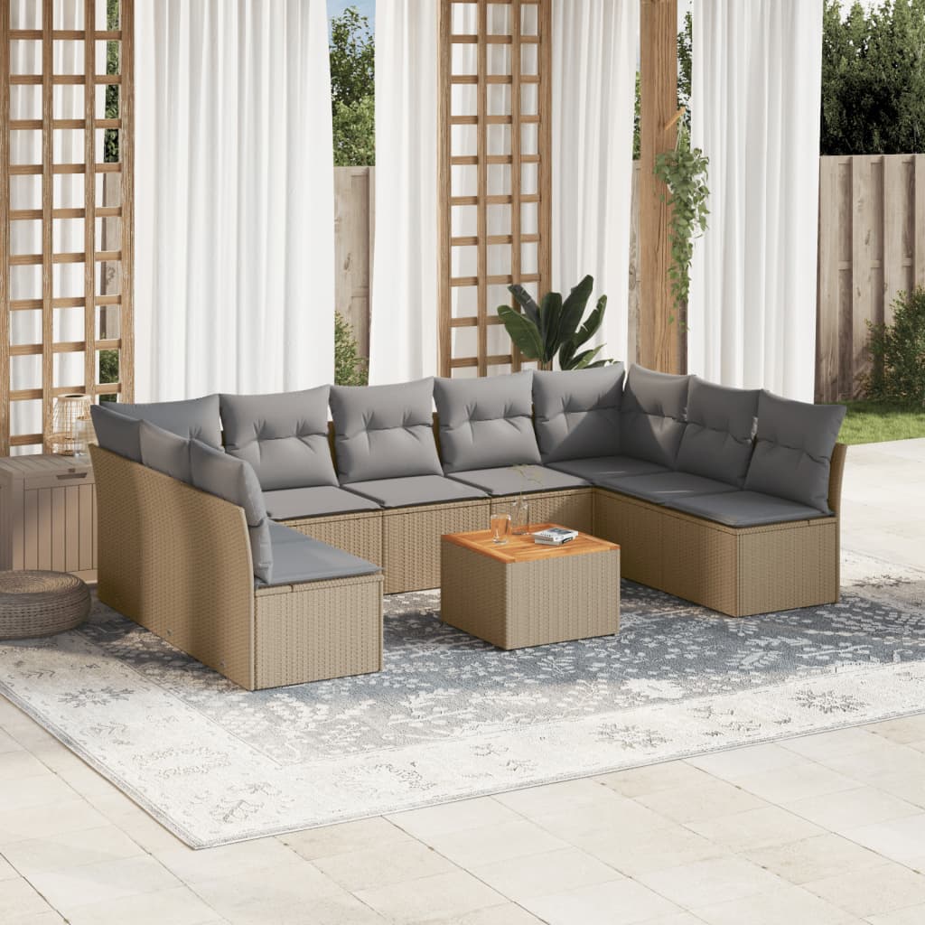 sofasæt til haven 10 dele med hynder polyrattan beige