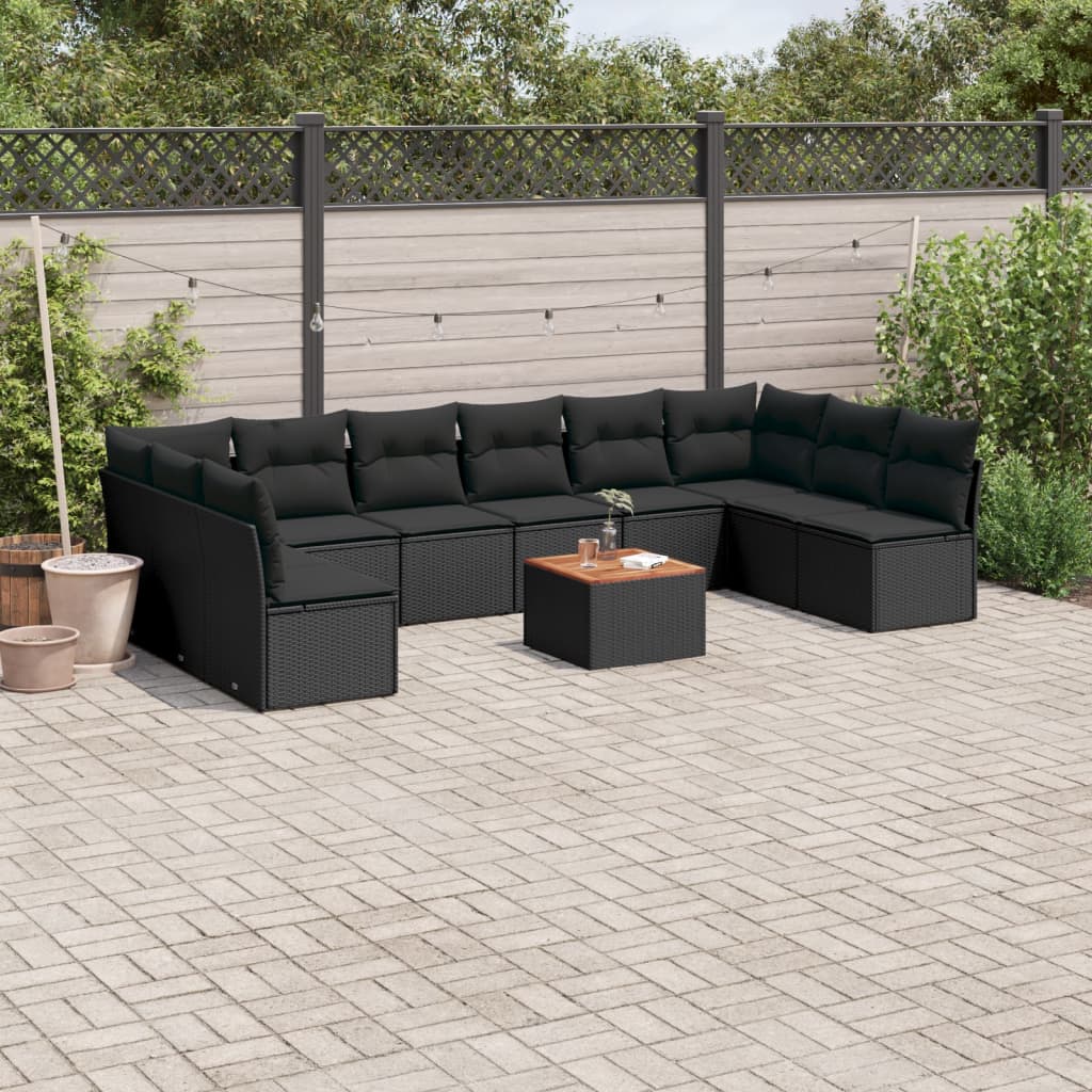 sofasæt til haven 11 dele med hynder polyrattan sort