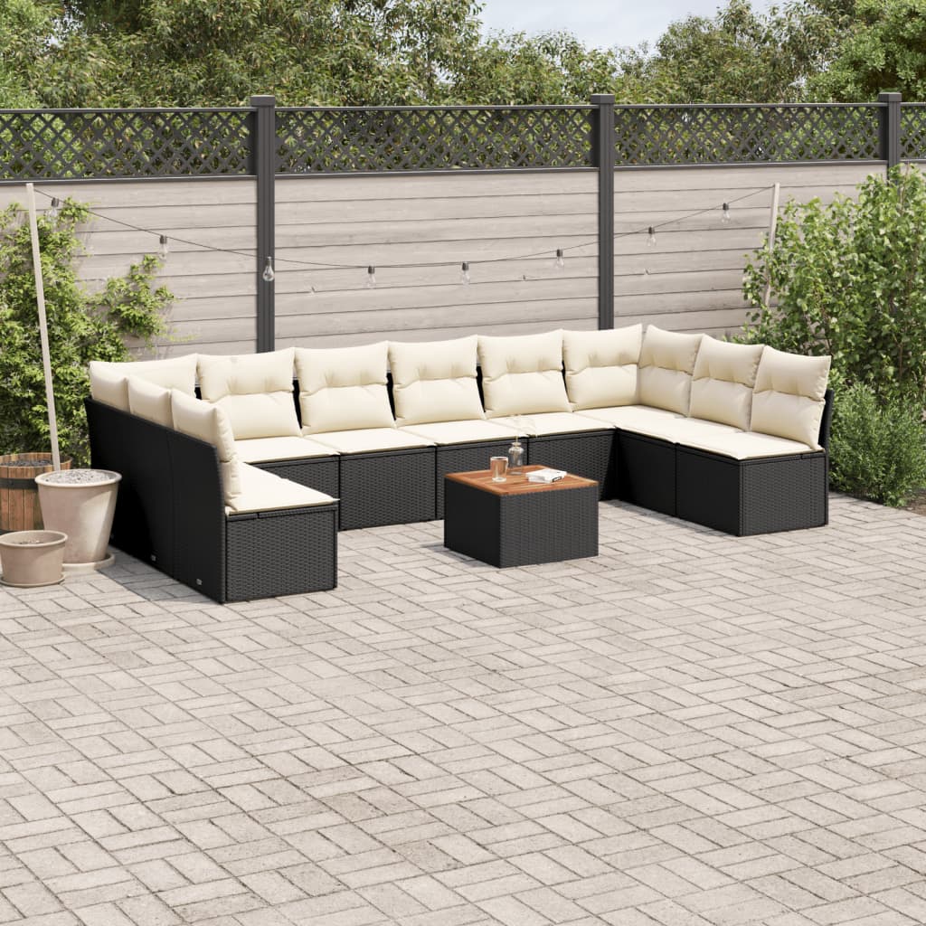 sofasæt til haven 11 dele med hynder polyrattan sort