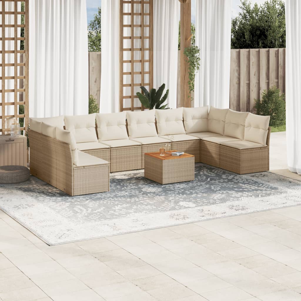 sofasæt til haven 11 dele med hynder polyrattan beige