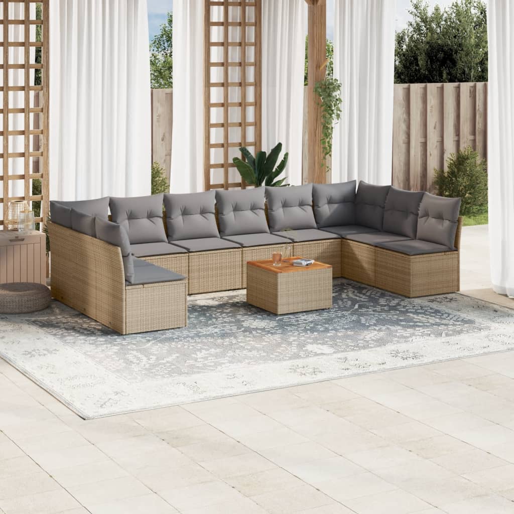 sofasæt til haven 11 dele med hynder polyrattan beige