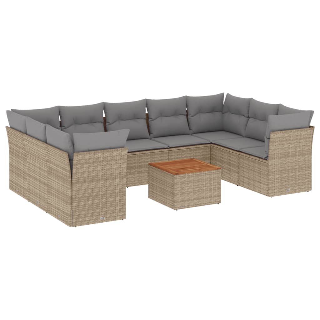 sofasæt til haven 10 dele med hynder polyrattan beige
