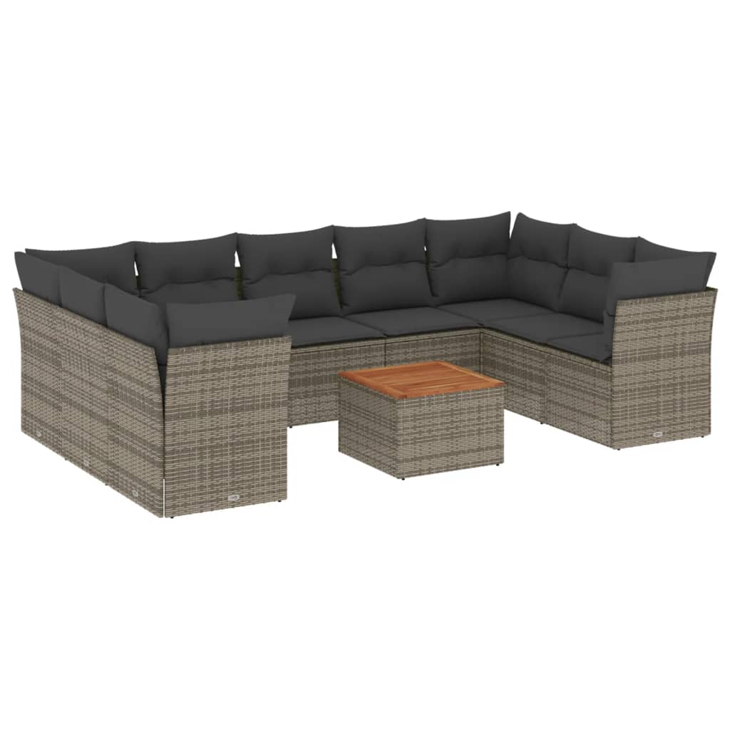 sofasæt til haven 10 dele med hynder polyrattan grå