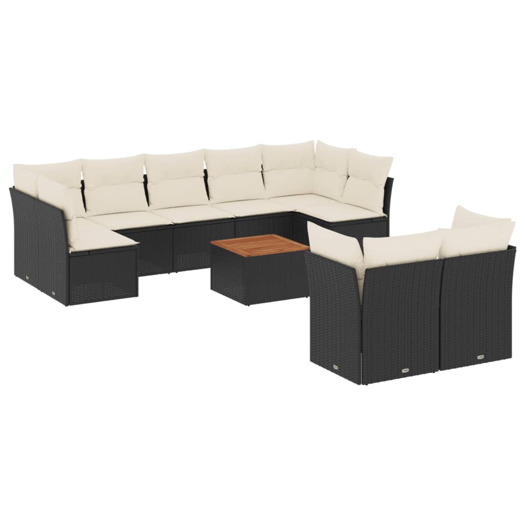 sofasæt til haven 10 dele med hynder polyrattan sort