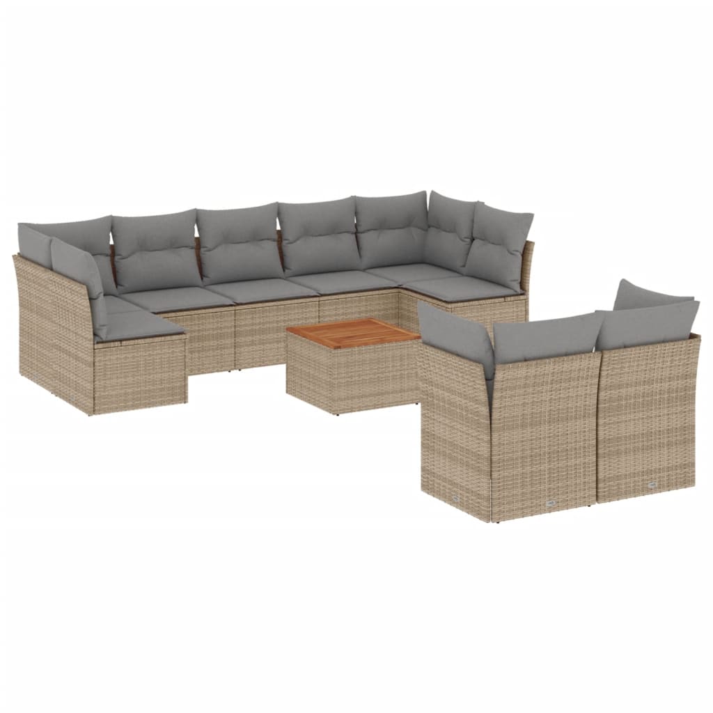 sofasæt til haven 10 dele med hynder polyrattan beige