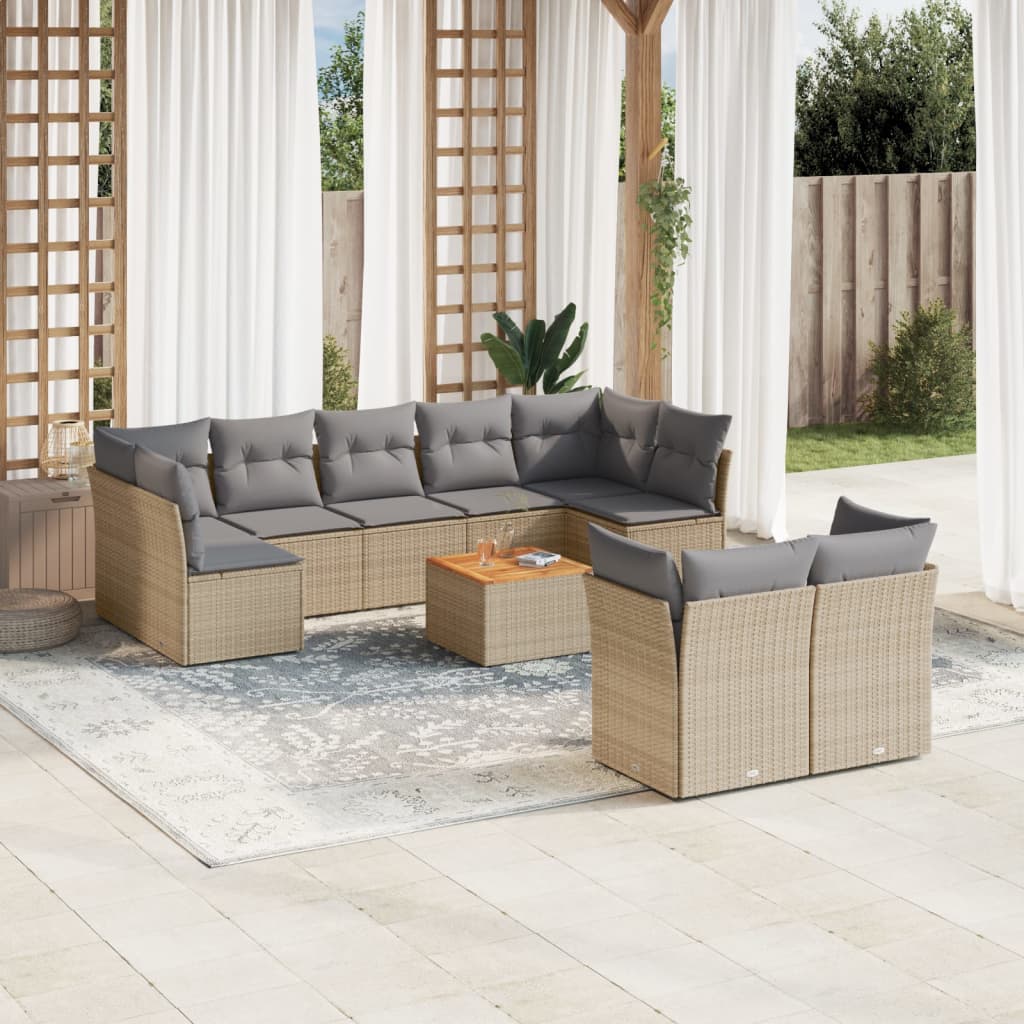 sofasæt til haven 10 dele med hynder polyrattan beige