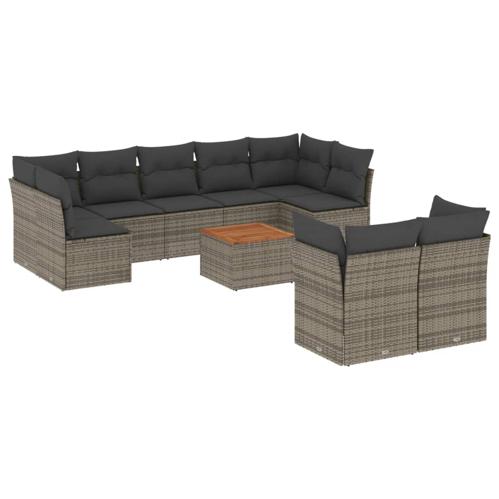 sofasæt til haven 10 dele med hynder polyrattan grå