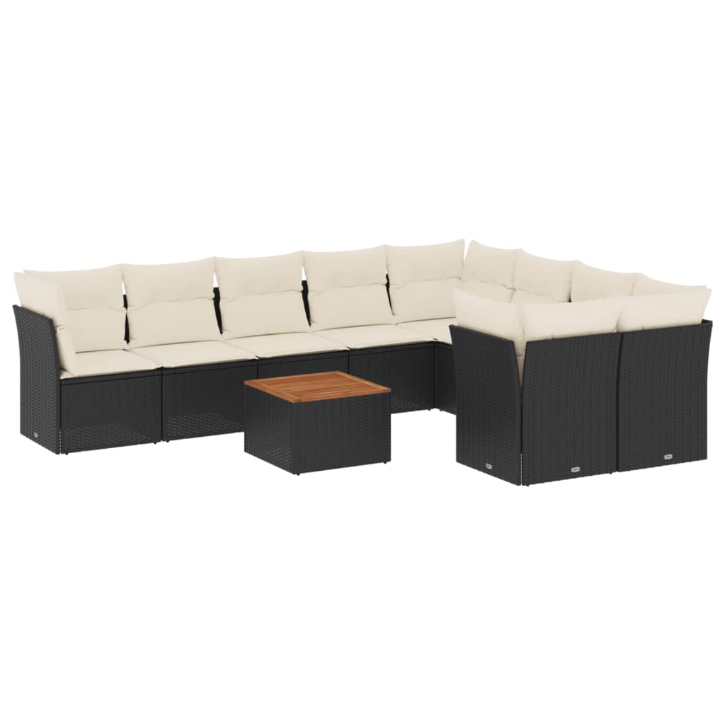 sofasæt til haven 10 dele med hynder polyrattan sort