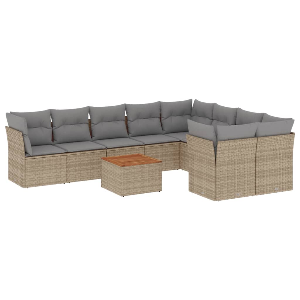 sofasæt til haven 10 dele med hynder polyrattan beige